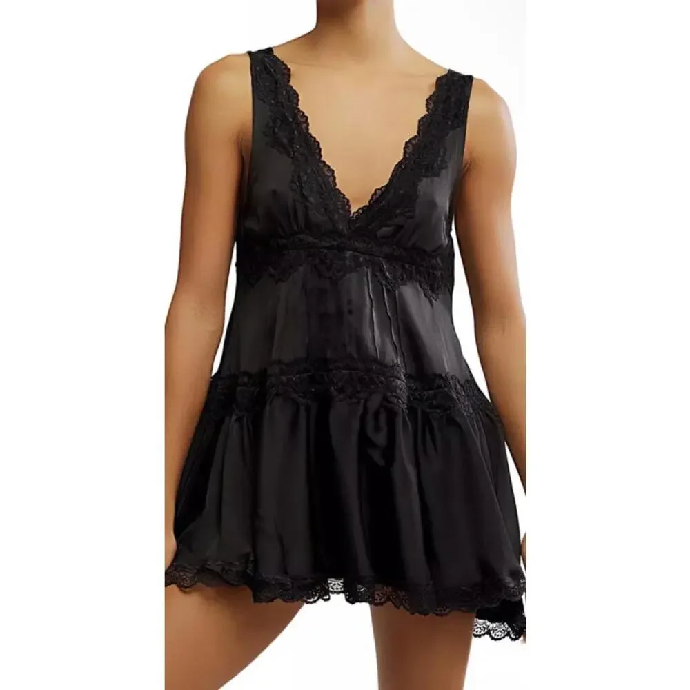 In This Groove Mini Slip Dress - Washed Black - Picture 1 of 5